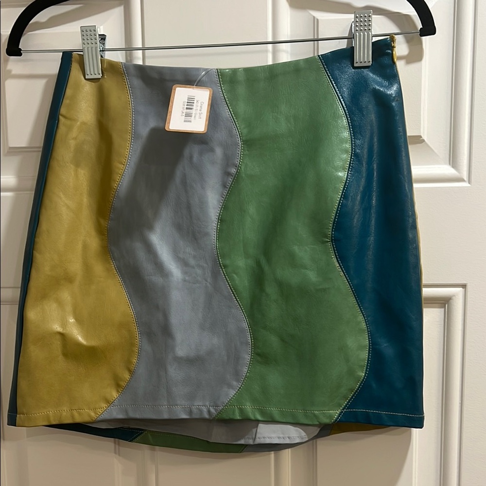 Colorful Patchwork Faux Leather Skirt by Vestique NWT